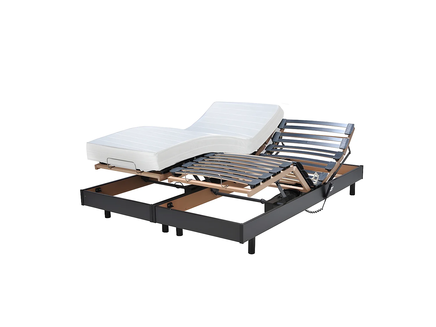 Ensemble 2 sommiers relaxation électrique FLEXPUR 80x200 + 2 matelas mémoire de forme / Noir
