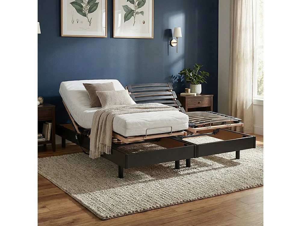 Ensemble 2 sommiers relaxation électrique FLEXPUR 80x200 + 2 matelas mémoire de forme / Noir