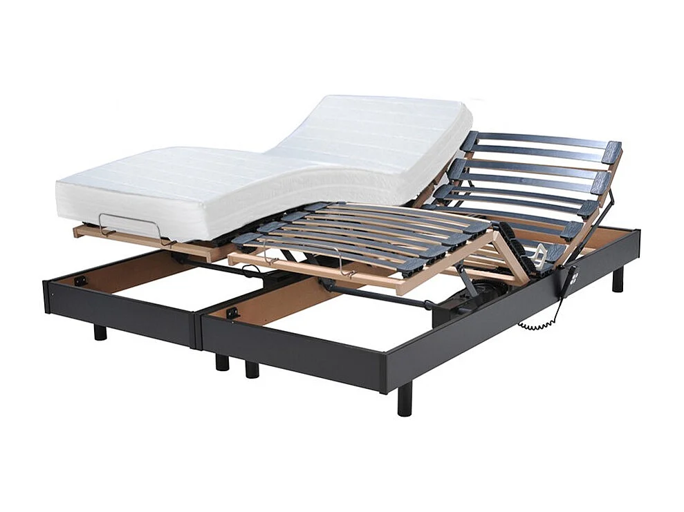 Ensemble 2 sommiers relaxation électrique FLEXPUR 80x200 + 2 matelas mémoire de forme / Noir