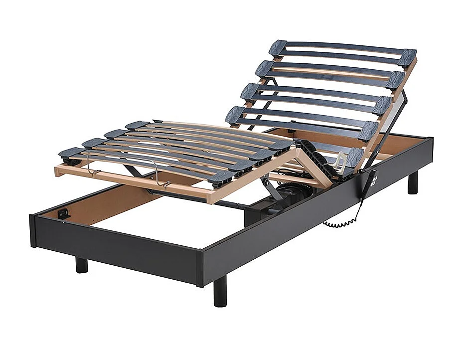 Ensemble 2 sommiers relaxation électrique FLEXPUR 80x200 + 2 matelas mémoire de forme / Noir