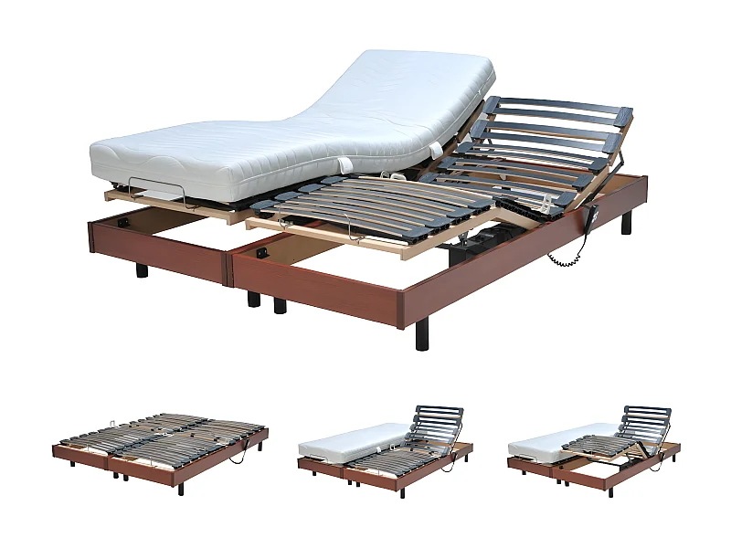 Ensemble 2 sommiers relaxation électrique FLEXPUR 80x200 + 2 matelas mémoire de forme / Décor Merisier