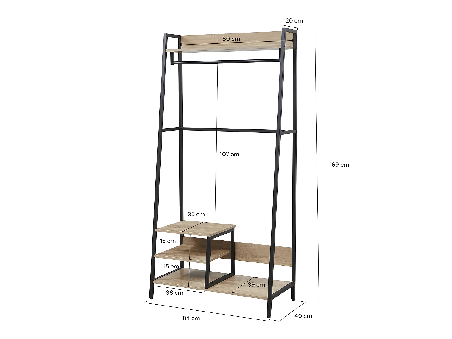 Vestiaire d'entrée FLORE / Décor chêne blanchi et métal noir