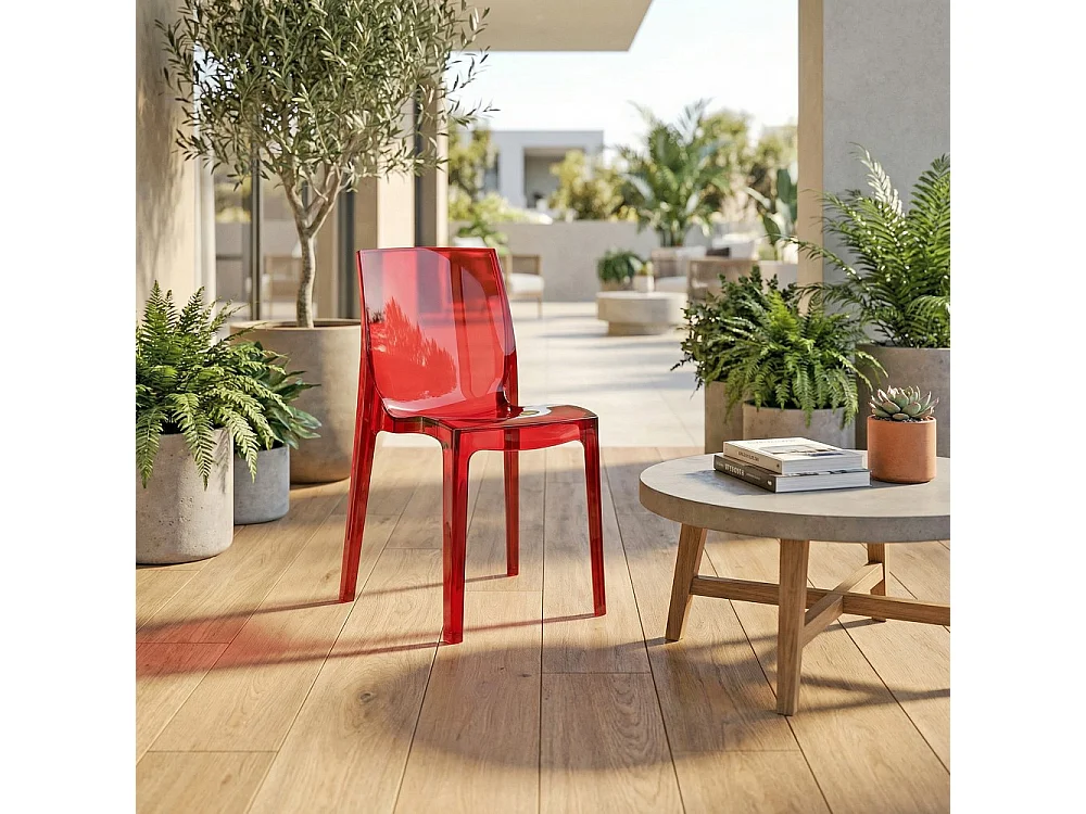 Chaise polycarbonate Manuel Rouge Transparent