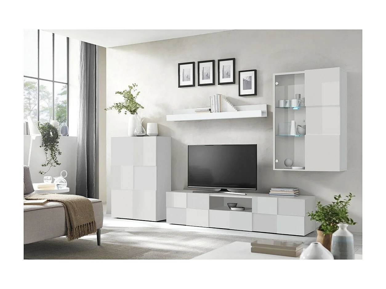 Ensemble de meubles de salon design avec nombreux rangements collection ADAM. Coloris blanc laqué