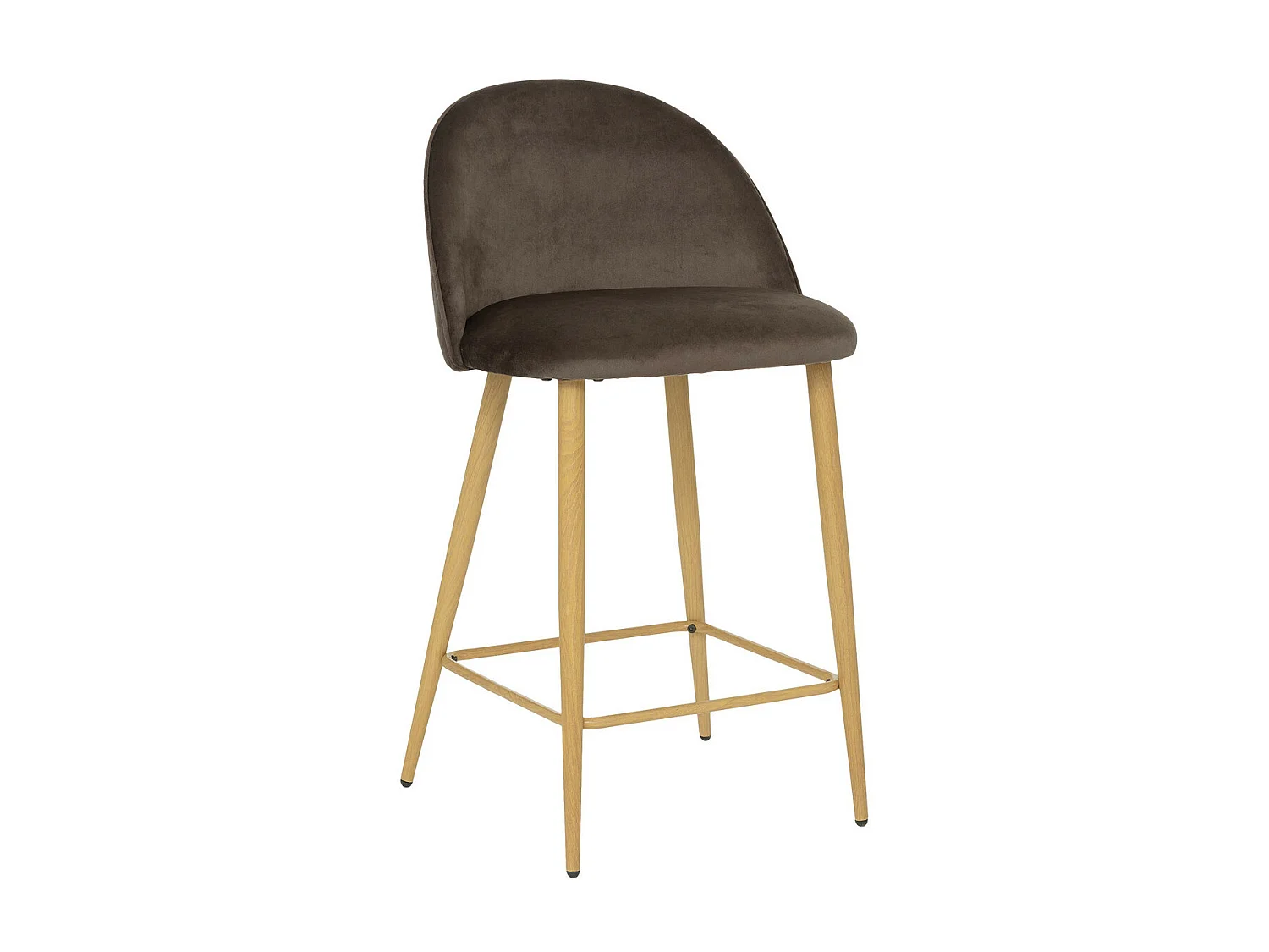 Tabouret Chaise de Bar en velours Taupe et  pieds en métal aspect chêne