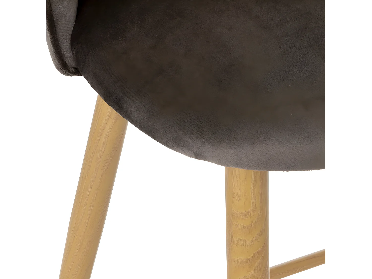 Tabouret Chaise de Bar en velours Taupe et  pieds en métal aspect chêne