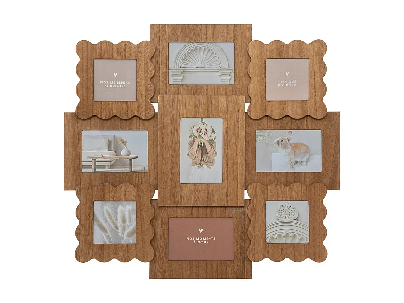 Pêle-mêle Multivues 9 Photos en bois avec relief 54.8 x 58.8 cm