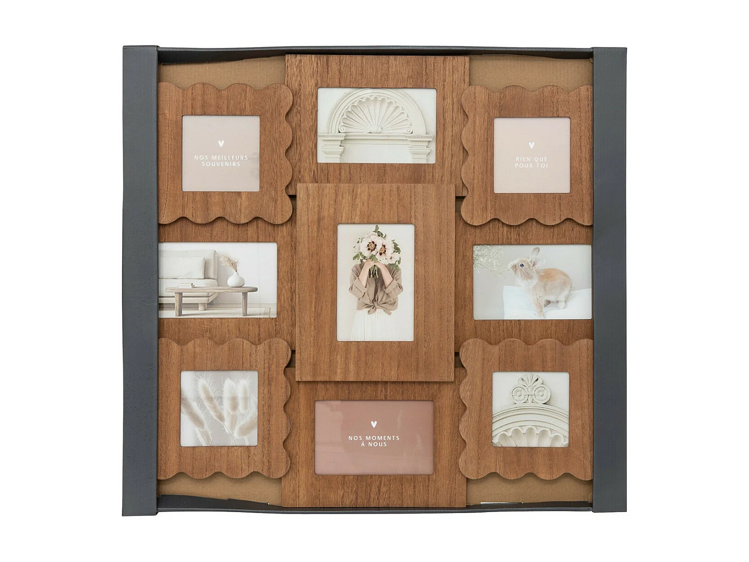 Pêle-mêle Multivues 9 Photos en bois avec relief 54.8 x 58.8 cm