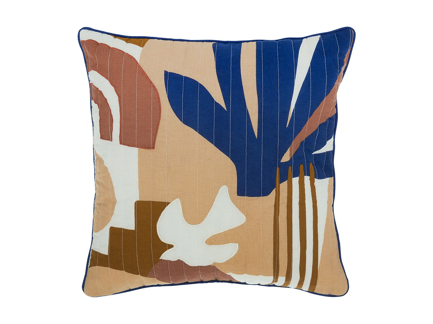 Coussin décoratif Bleu indigo Rose et Beige 40 x 40 cm