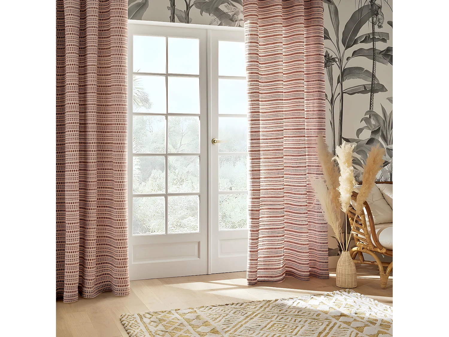 Rideau à œillets Jacquard Terracotta 130 x 260 cm