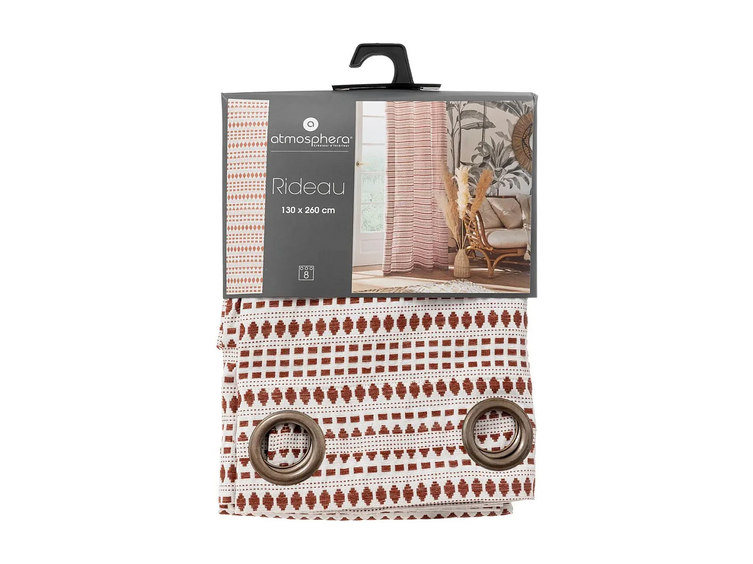 Rideau à œillets Jacquard Terracotta 130 x 260 cm