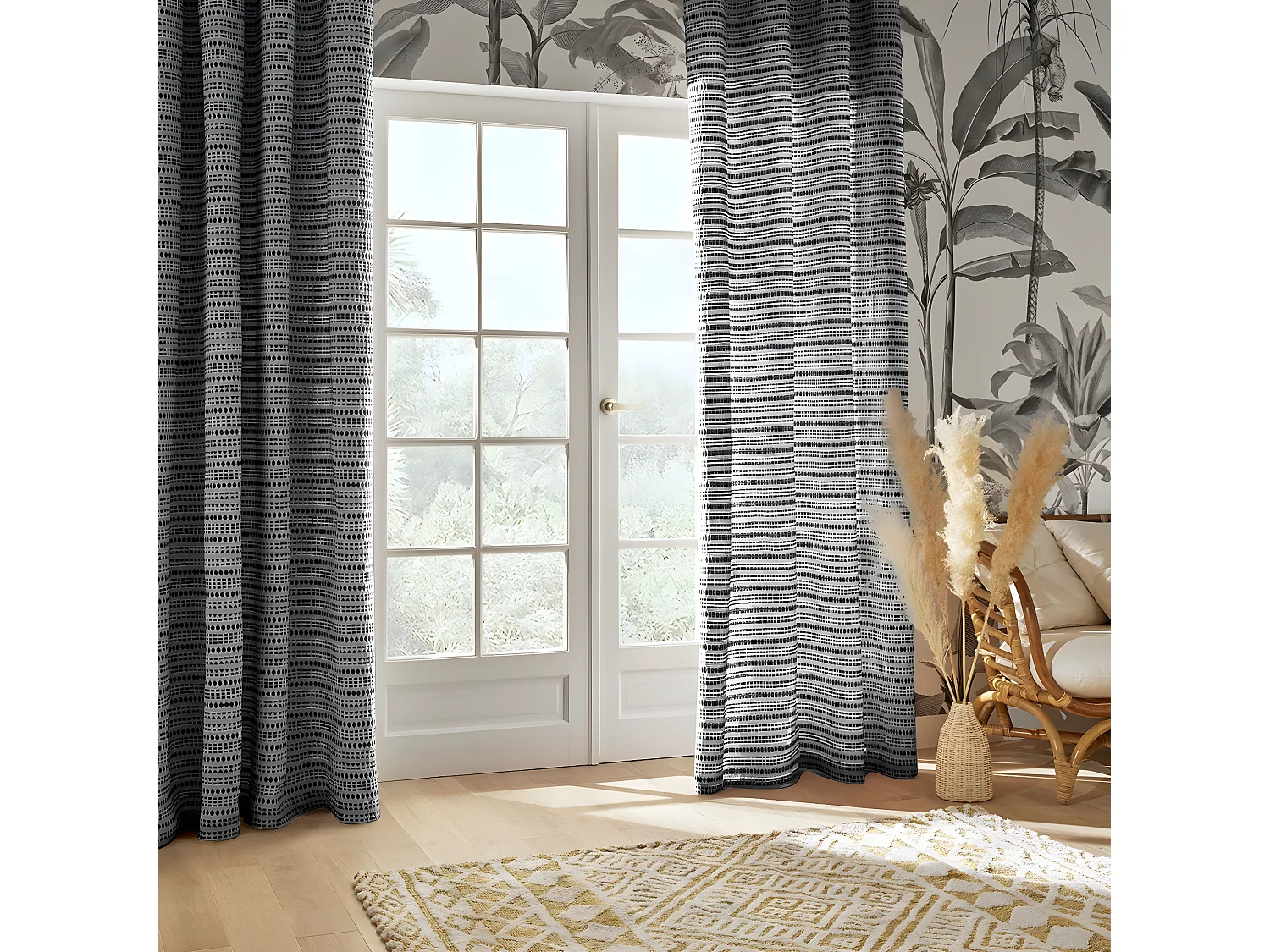 Rideau à œillets Jacquard Bleu Egéen 130 x 260 cm