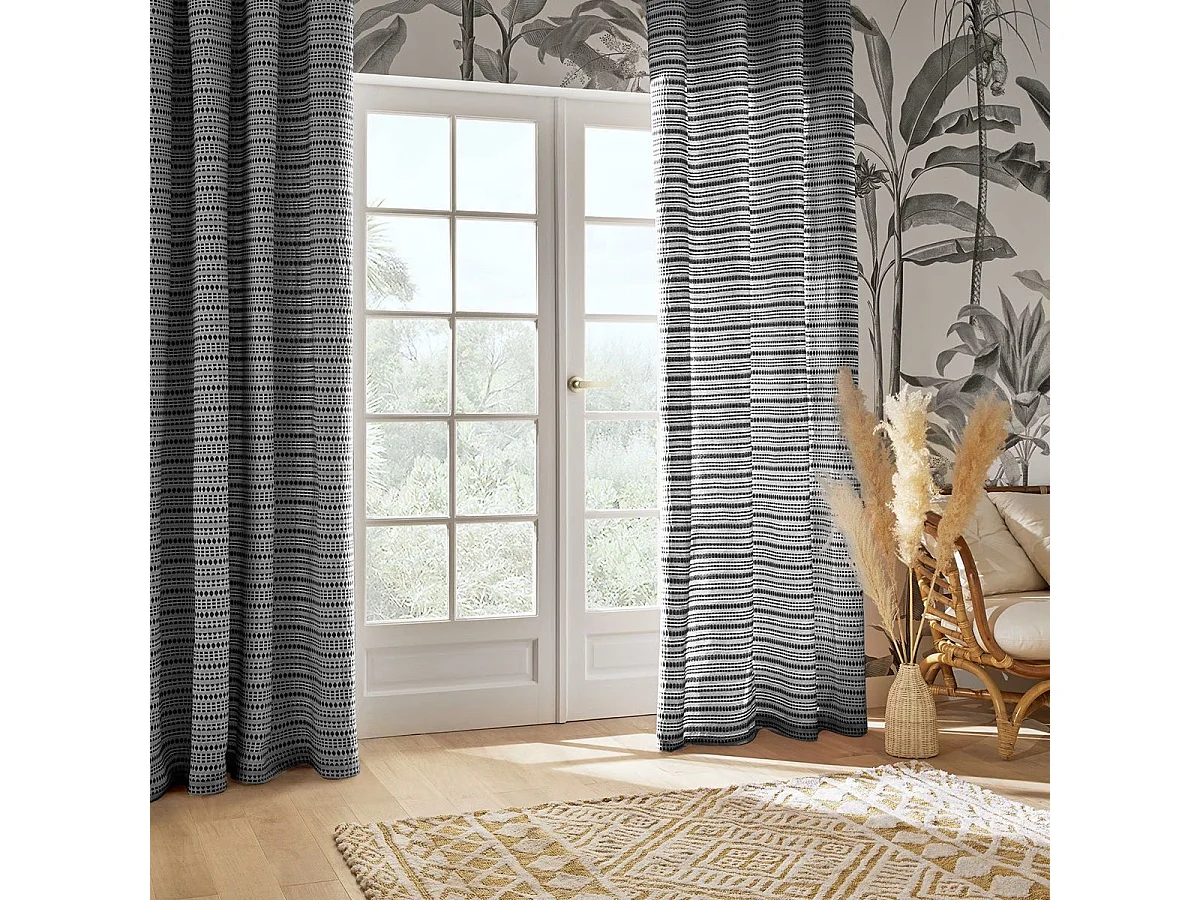 Rideau à œillets Jacquard Bleu Egéen 130 x 260 cm