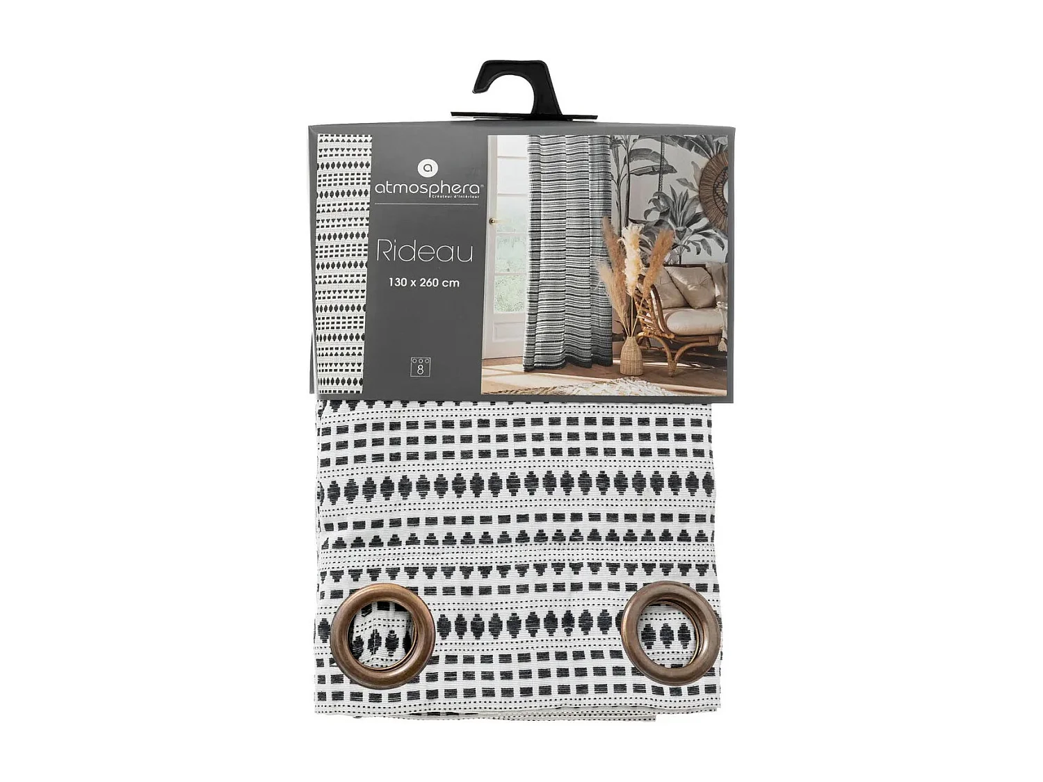 Rideau à œillets Jacquard Bleu Egéen 130 x 260 cm