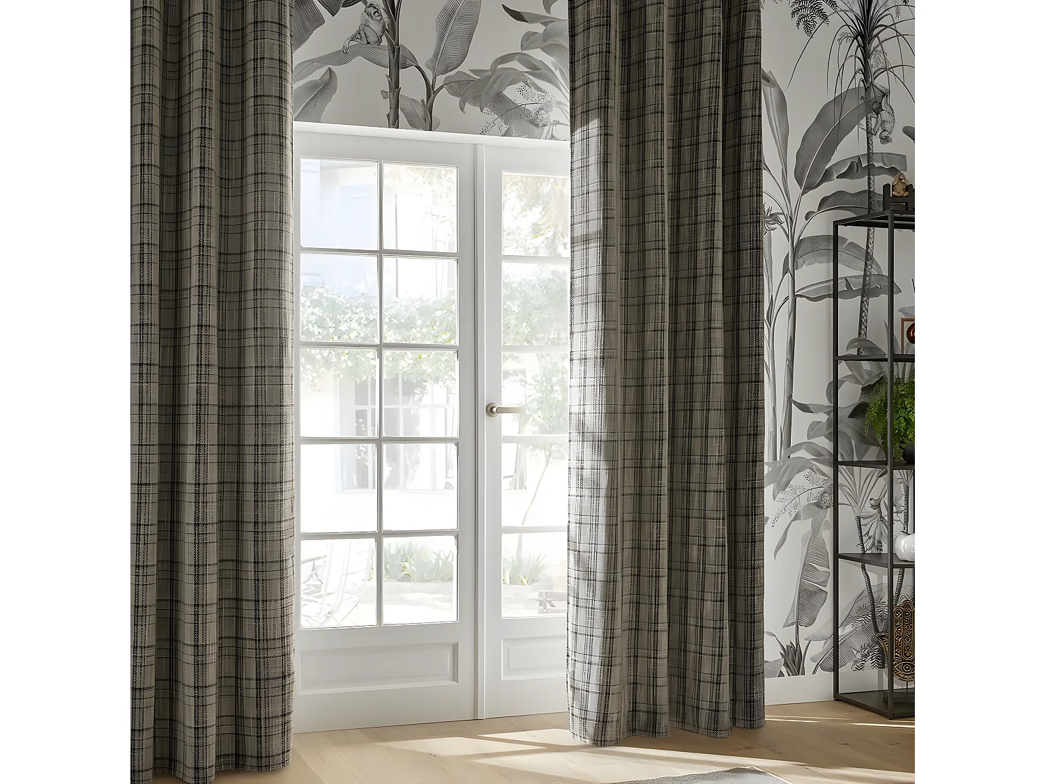 Rideau à œillets Occultant Gris Foncé et Beige Lin 140 x 260 cm