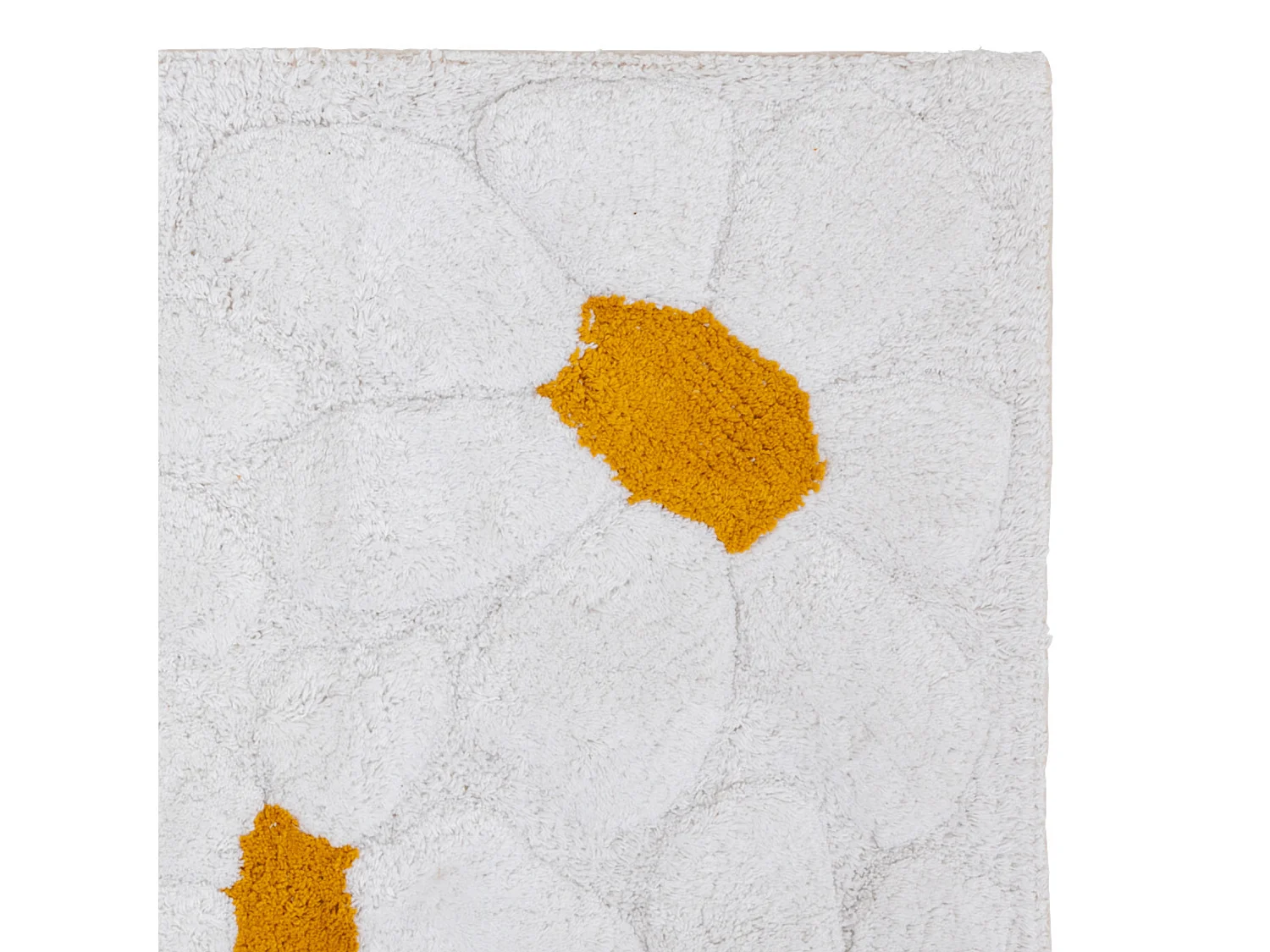 Tapis décoratif en Coton Blanc et Ocre motif floraux en relief 60 x 90 cm