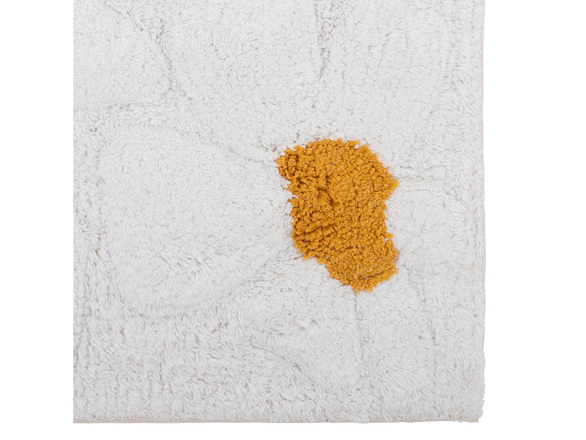 Tapis décoratif en Coton Blanc et Ocre motif floraux en relief 60 x 90 cm