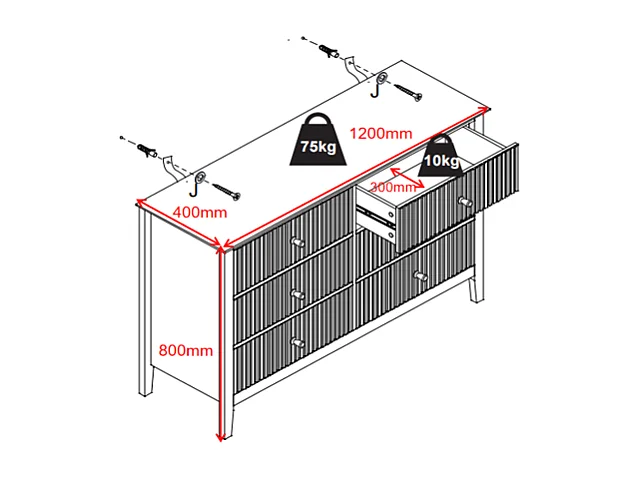 Commode 6 tiroirs en MDF - Blanc - NARIVA