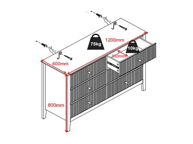 Kommode med 6 skuffer i MDF - Hvit - NARIVA