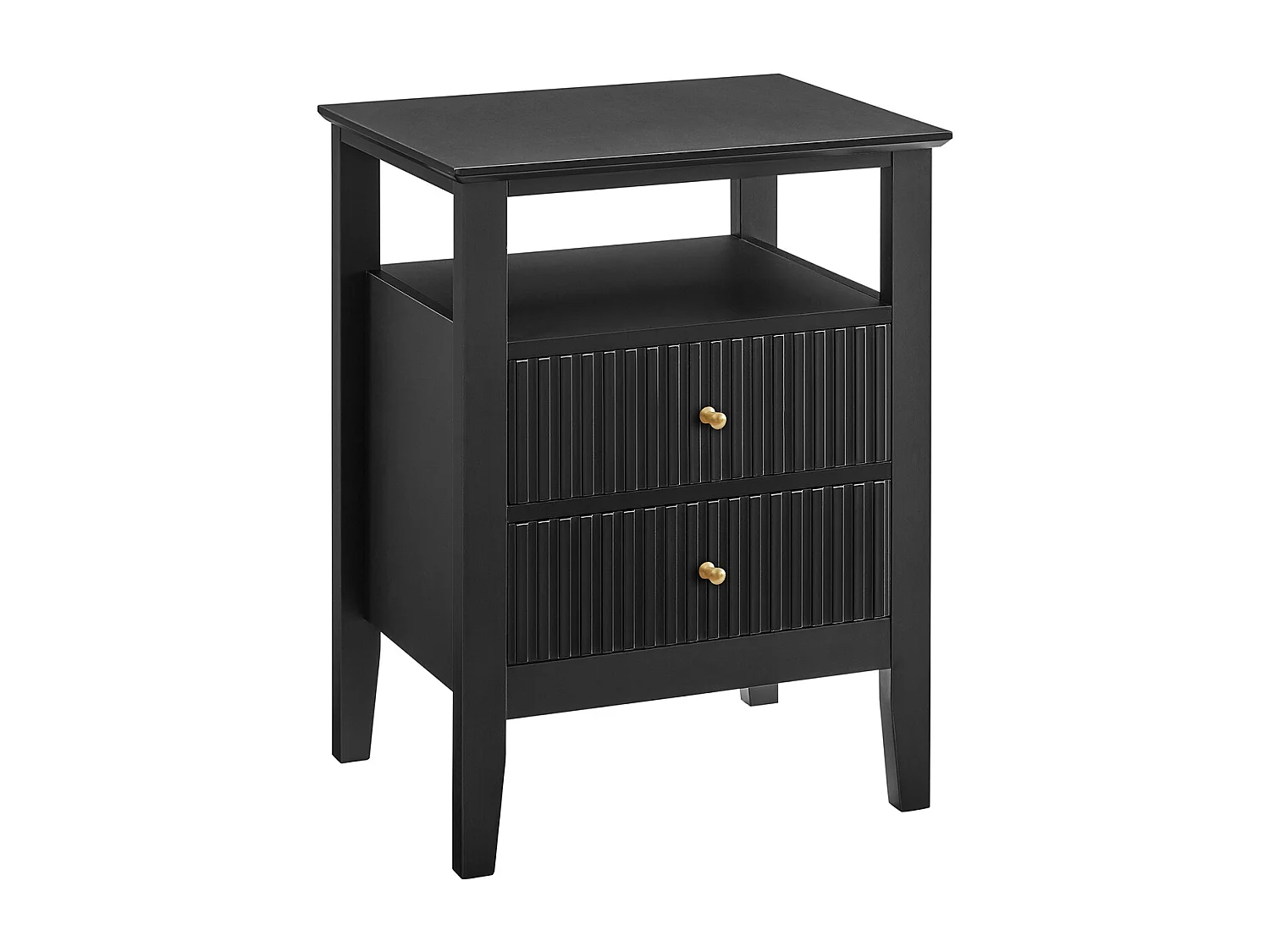 Table de chevet 2 tiroirs et 1 tablette - MDF - Noir - NARIVA