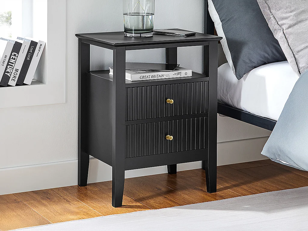 Comodino con 2 cassetti e 1 ripiano MDF Nero - NARIVA