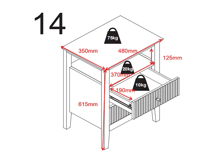 Table de chevet 2 tiroirs et 1 tablette - MDF - Noir - NARIVA