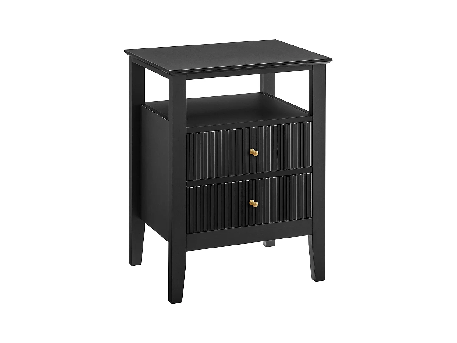 Comodino con 2 cassetti e 1 ripiano MDF Nero - NARIVA