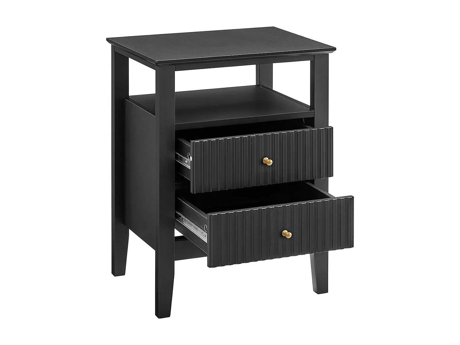 Comodino con 2 cassetti e 1 ripiano MDF Nero - NARIVA