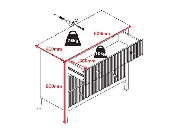 Kommode mit 3 Schubladen - MDF - Weiß - NARIVA