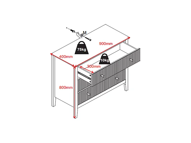 Cómoda 3 cajones en MDF - Blanco - NARIVA