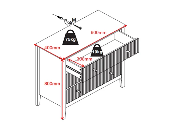 Comò 3 cassetti in MDF Bianco - NARIVA