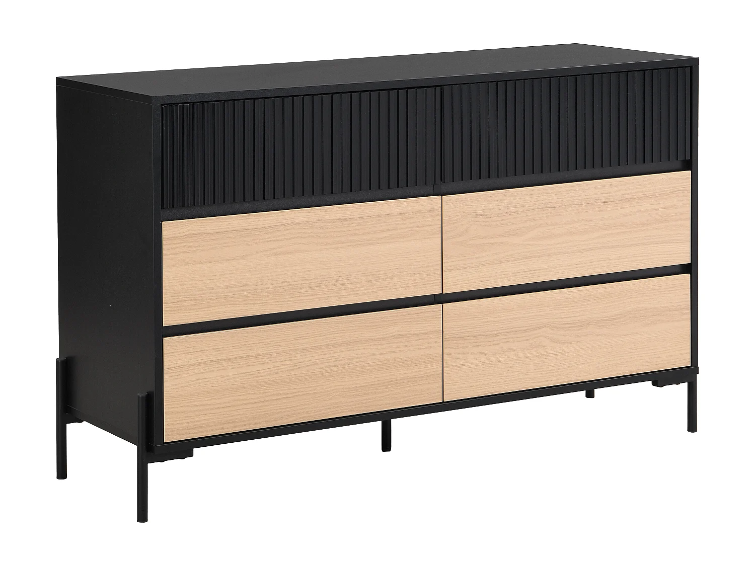 Commode 6 tiroirs - Noir et naturel  clair - GLARODI