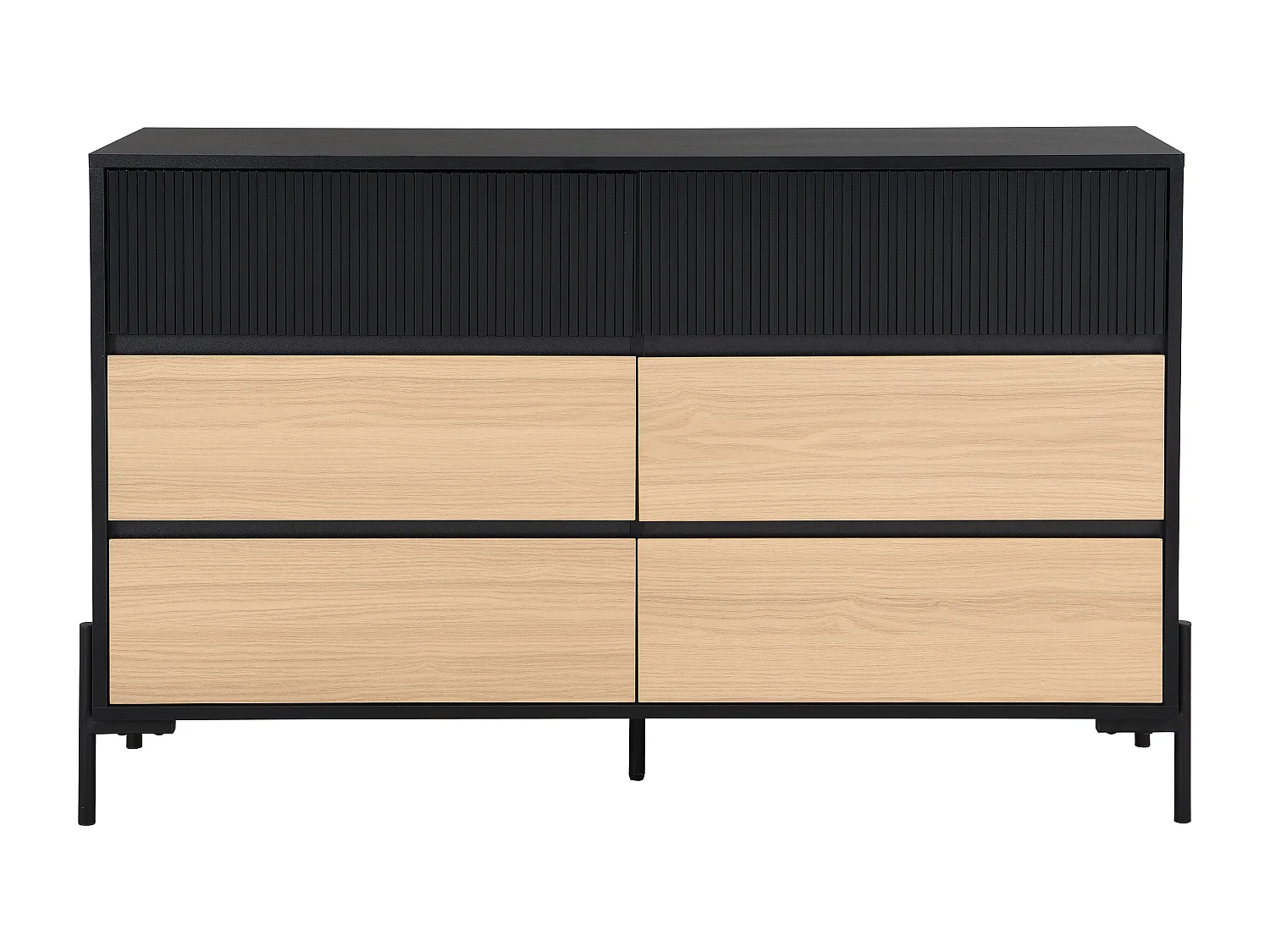 Commode 6 tiroirs - Noir et naturel  clair - GLARODI