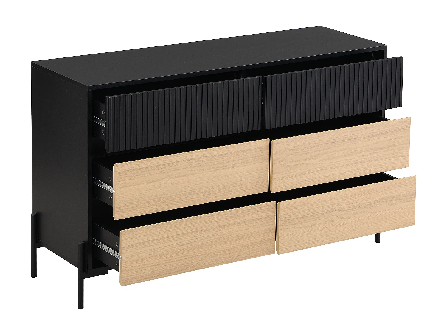 Commode 6 tiroirs - Noir et naturel  clair - GLARODI