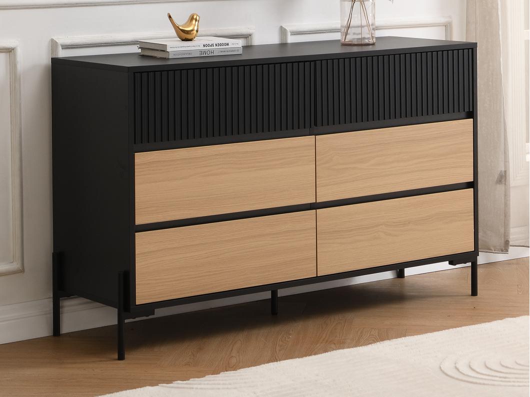 Commode 6 tiroirs - Noir et naturel  clair - GLARODI