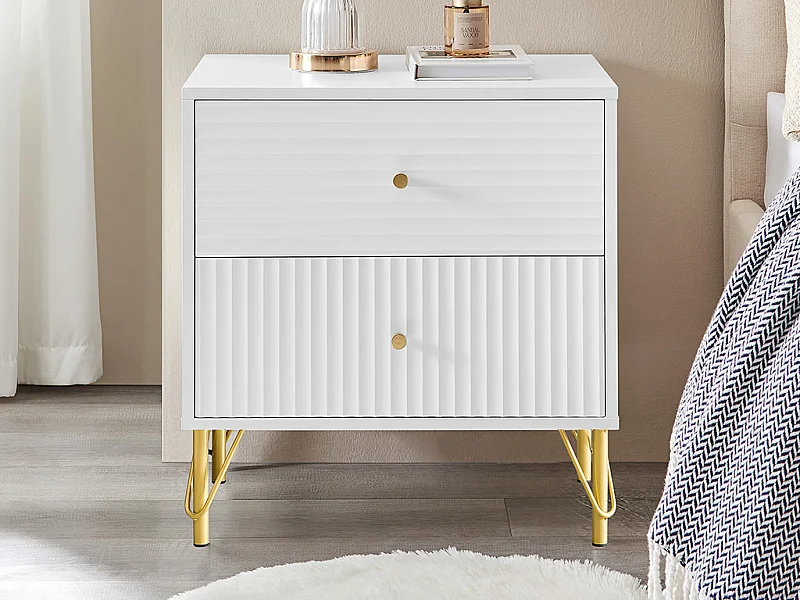 Table de chevet 2 tiroirs - Blanc - LUREO