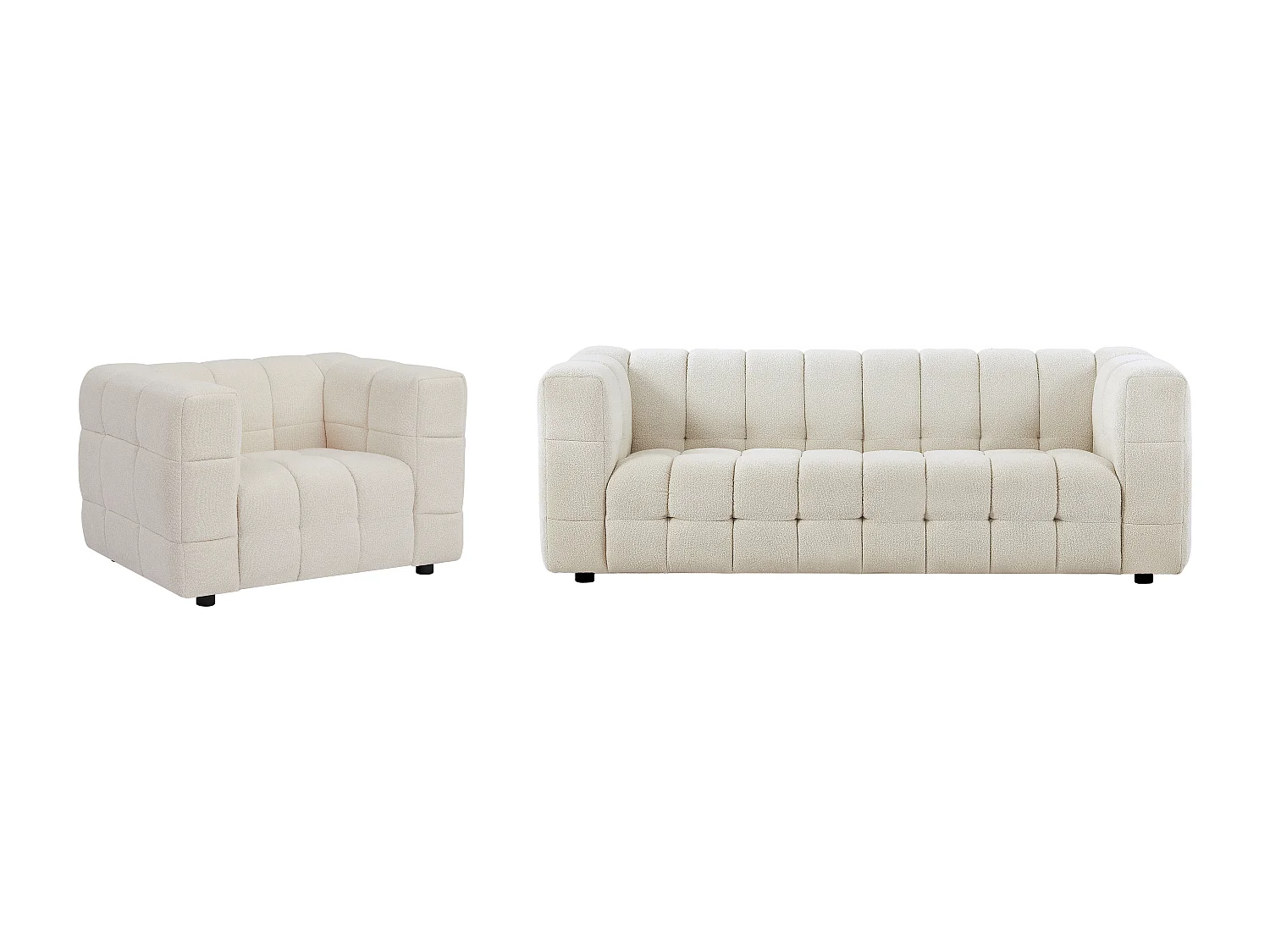 Sofagarnitur 3-Sitzer & Sessel - Bouclé-Stoff - Elfenbeinfarben - LERICI von Pascal Morabito