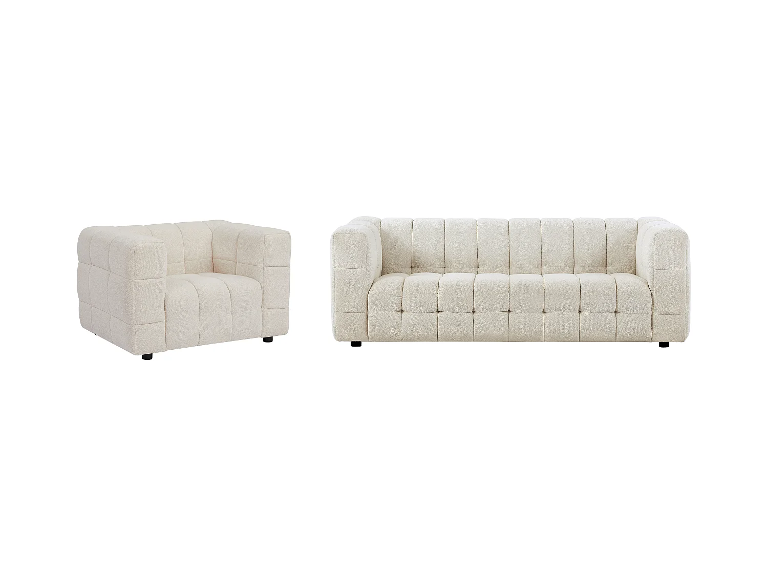 Canapé 3 places et fauteuil en tissu bouclette blanc ivoire LERICI de Pascal Morabito