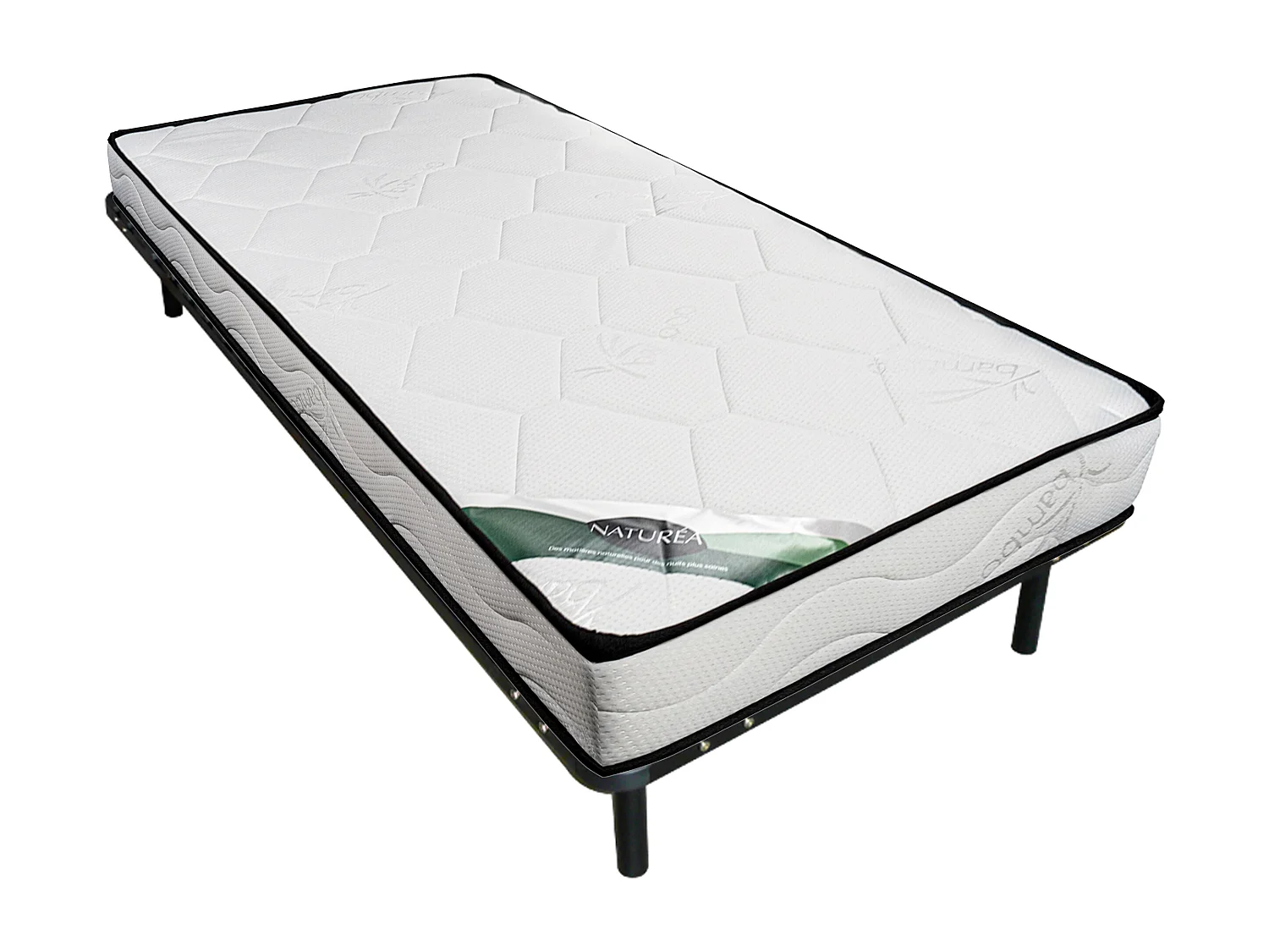 Ensemble 90 x 190 cm cadre à lattes + matelas mousse et coutil bambou ép.15cm - KANANI de NATUREA