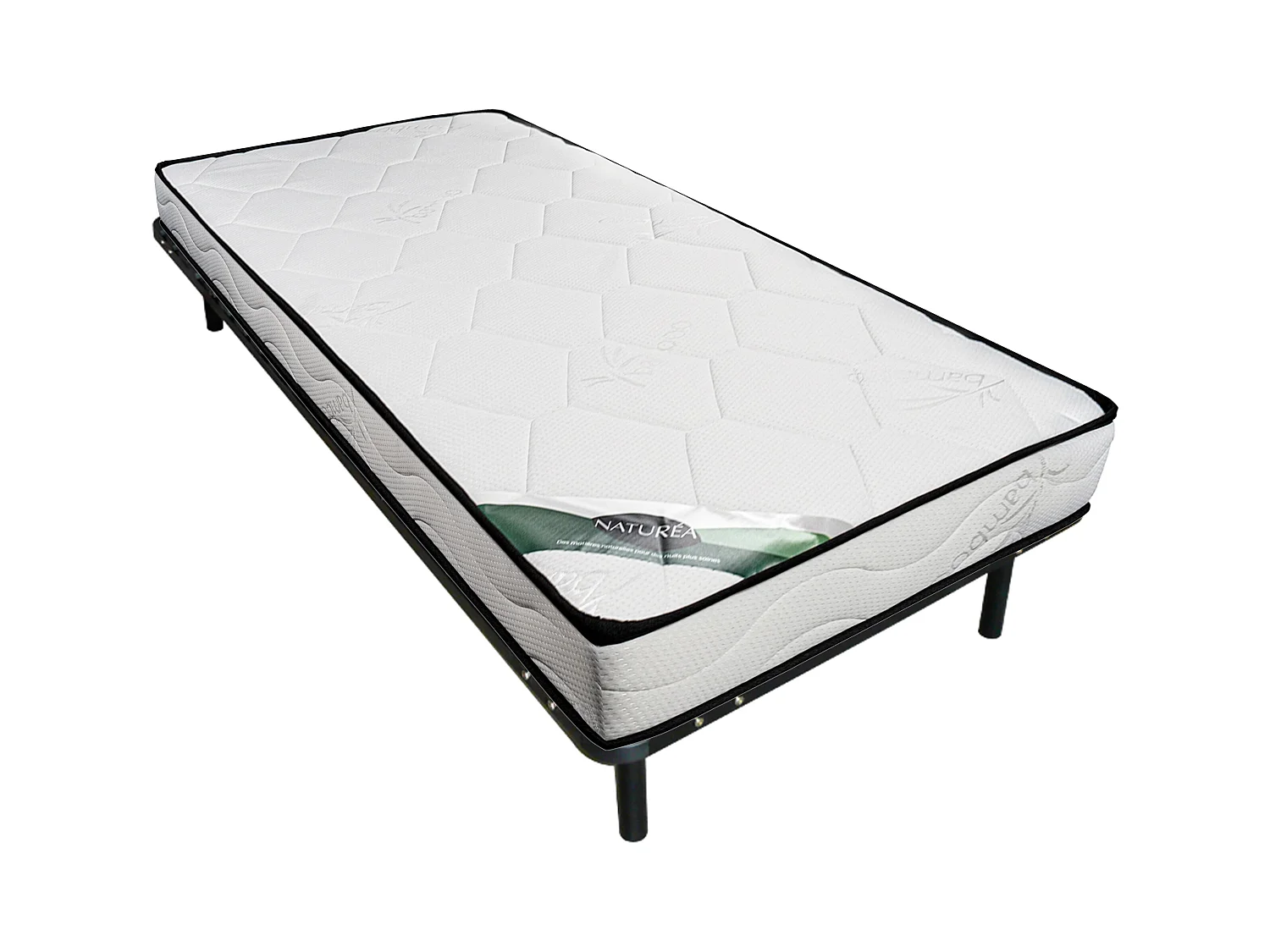 Ensemble 90 x 190 cm cadre à lattes + matelas mousse et coutil bambou ép.15cm - KANANI de NATUREA