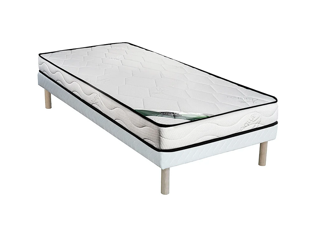 Ensemble 90 x 190 cm sommier tapissier + matelas mousse et coutil bambou ép.15cm - KANANI de NATUREA