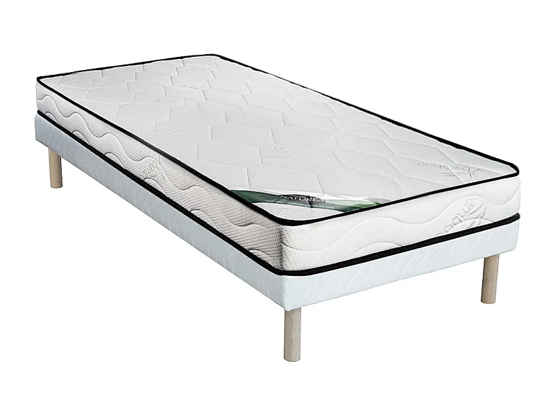 Ensemble 90 x 190 cm sommier tapissier + matelas mousse et coutil bambou ép.15cm - KANANI de NATUREA