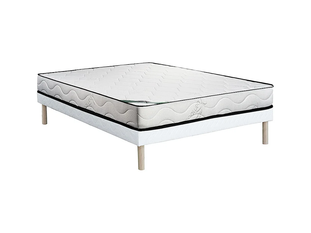 Ensemble 140 x 190 cm sommier tapissier + matelas mousse et coutil bambou ép.15cm - KANANI de NATUREA