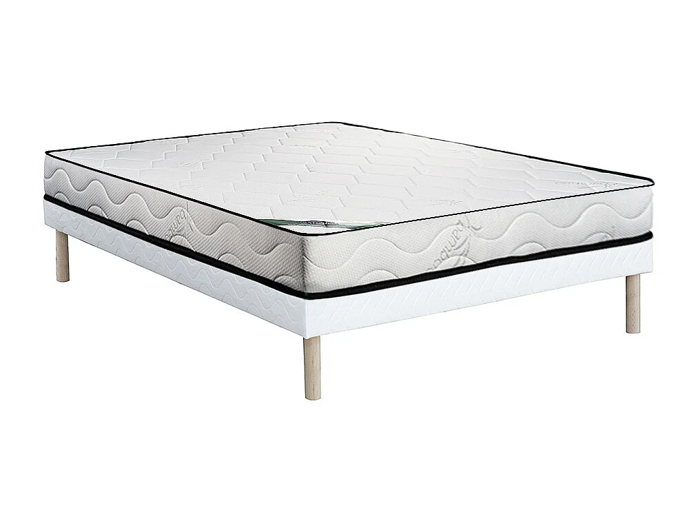 Ensemble 160 x 200 cm sommier tapissier + matelas mousse et coutil bambou ép.15cm - KANANI de NATUREA