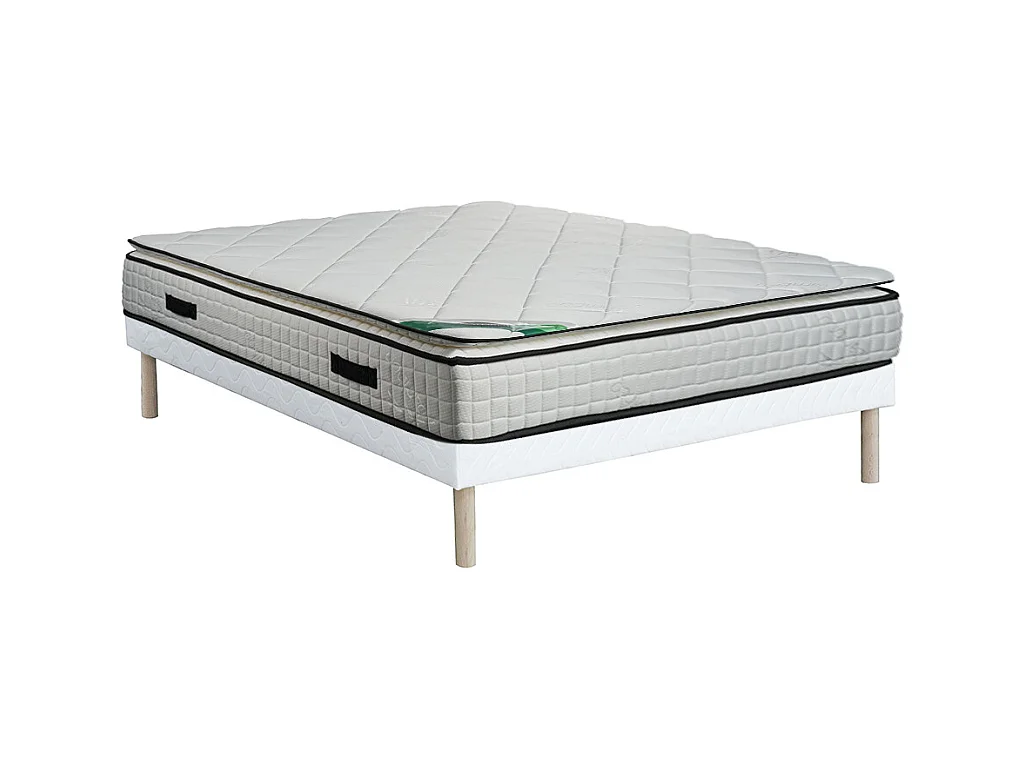 Set aus Polster-Bettgestell + Schaumstoffmatratze - 160 x 200 cm - Bambusbezug - ADANA von NATUREA