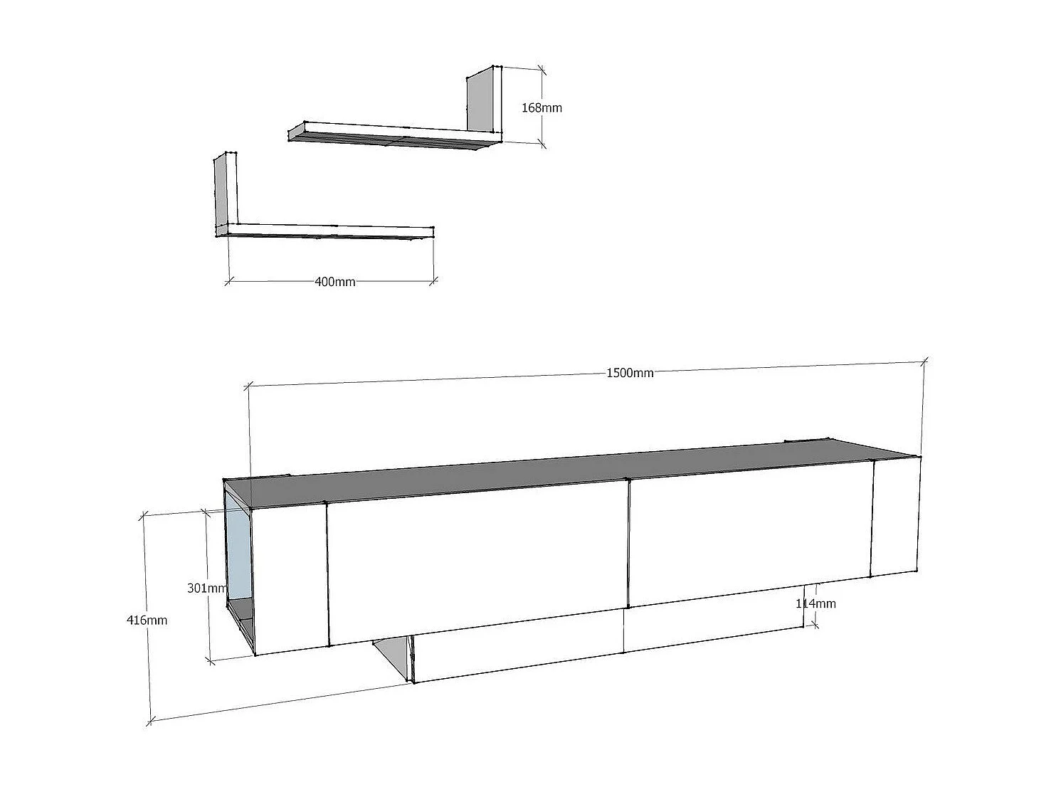 TV-Möbel mit 2 Türen und 2 weißen Wandregalen, Länge 150 cm - Matera