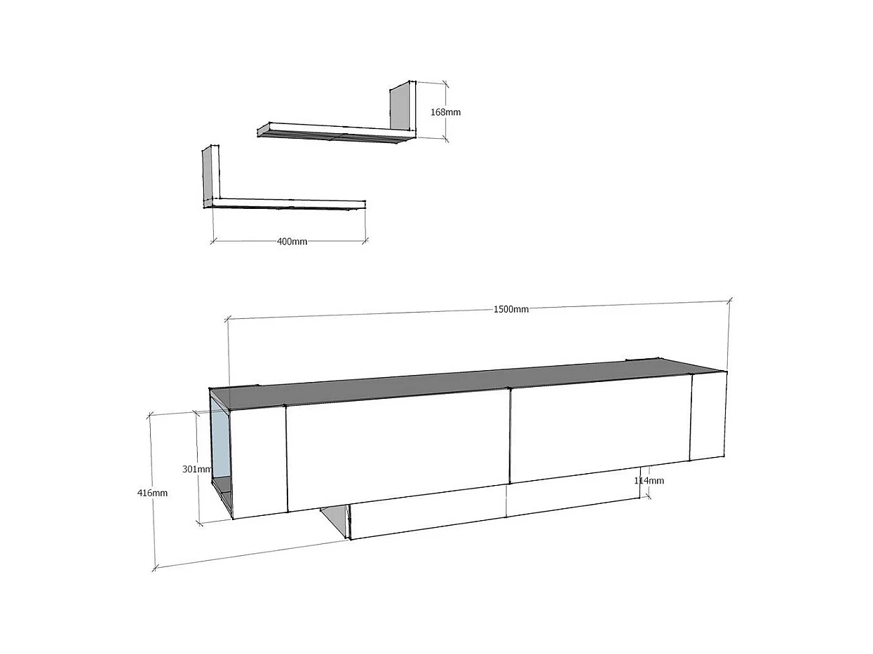 Meuble TV 2 portes et 2 étagères murales blanc L150 cm - Matera