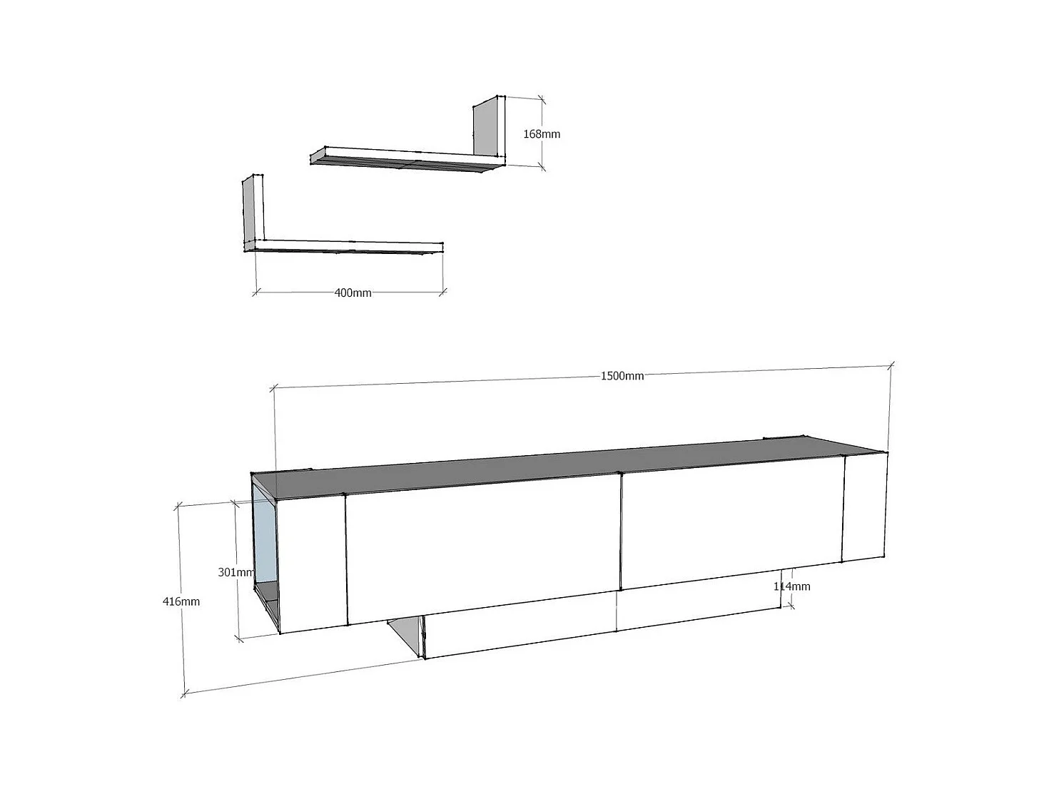 Meuble TV 2 portes et 2 étagères murales blanc L150 cm - Matera