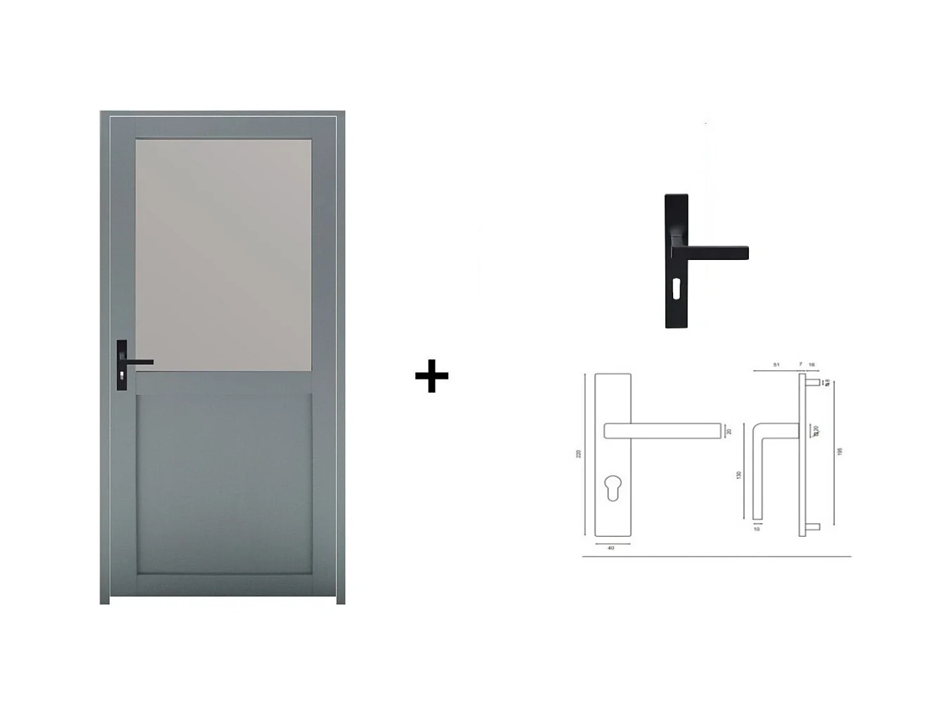 Bloc Porte Athena Ral7035 Vitree H204 X L73 Poussant Droite Cotes Tableau +poignee Gd Menuiseries