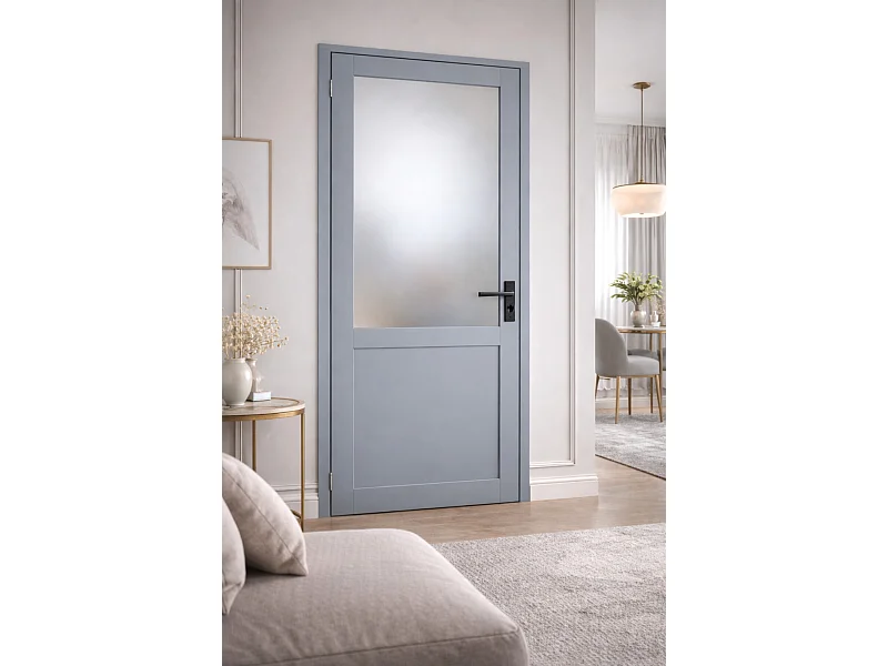 Bloc Porte Athena Ral7035 Vitrée H204 X L73 Côte Tableau P.droite,poignee Gd Menuiseries